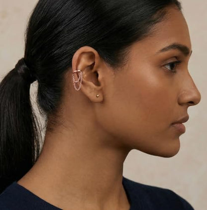 Reffeer Solid 925 Sterling Silver Minimalist Cuff Earrings Chain for Women Cartilage Wrap Earrings Helix Cuffs - color: D-Rose Gold