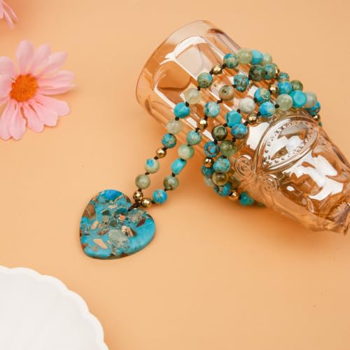 Long Necklaces for Women Boho, Oval Waterdrop Turquoise Pendant, Natural Stone Beaded, Handmade,Vintage & Elegance, Boho Fashion Charm Beaded Necklace for Women - style: Q-Heart-Shaped Turquoise