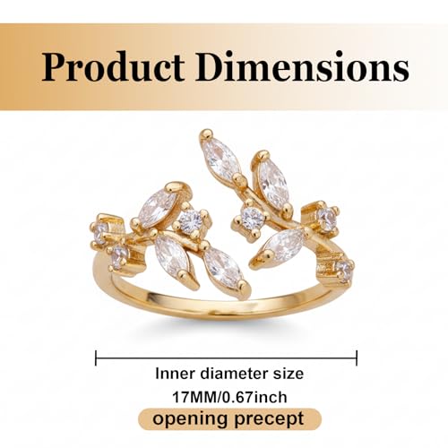 1 Pcs Gold Plated Crystal Leaf Rings,Adjustable Rings for Women,Leaf Ring,Adjustable Gold Tone Ring,Open Rings for Women,Best Friend Valentine's Day Gift for Girlfriend Wife(Gold)