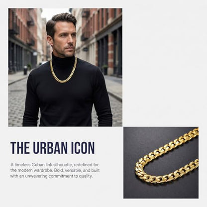 Necklace for Men Stainless Steel Statement Cuban Chain Necklace Gold/Silver/Black Plated 7mm Chain Hip Hop Jewelry 18/20/22/24/26/28/30 Inch - color: 7mm-Gold Cuban Chain, size: Length 18 Inch