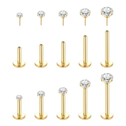 Aumeo 20G 18G 16G Threadless Push in Nose Rings Studs Surgical Steel Labret Jewelry Monroe Lip Rings Studs Medusa Ashley Piercing Jewelry for Women - color: Gold, size: 16g*6/7/8/10/12mm
