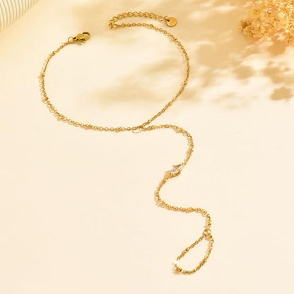 Dainty Cubic Zircon Foot Chain for Women 18K Gold Plated Stainless Steel Adjustable Ankle Bracelet Trendy Paperclip Cross Star Pearl Beach Summer Foot Jewelry Fashion Accessories Gifts for Women - color: Single Diamond CZ-GD