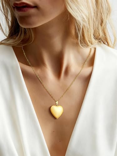 FindChic Locket Necklace for Women Custom Photo Memorial Gifts 4 Colors | Silver/Black/Rose Gold/Gold Plated Personalized for Loved Ones, Birthday Valentine's Day Keepsake - style: 14. No Pattern (DIY)-Gold