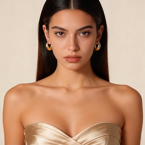 Chunky Hoop Earrings for Women 14K Gold Plated Small Huggie Hoops Lightweight Hypoallergenic Jewelry Gift - style: Simple Hoop-gold 22mm