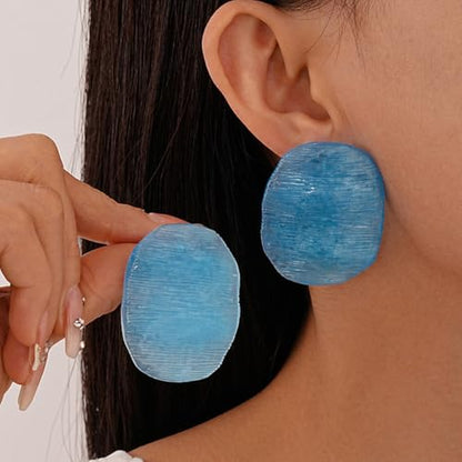 Trendy Resin Acrylic Statement Earrings for Women Chunky Geometric Round Drop Stud Styles Fashionable Modern Lightweight Dangle Earring Set - color: B:Blue