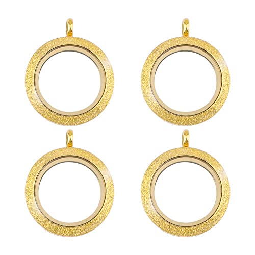 WANDIC Photo Charms, Set of 4 Matte Stainless Steel Round Memory Locket Pendant Bridal Wedding Bouquet Charms for Photo or Wedding, 25mm - color: 4pcs-gold Matte