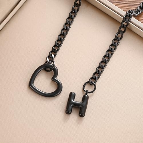 sroyte Black Heart Slip Chain Initial Necklaces for Women,Stainless Steel O-Ring Adjustable Lariat Heart Y-Necklace,Punk Gothic Cuban Collar Choker Necklace for women - color: Black H