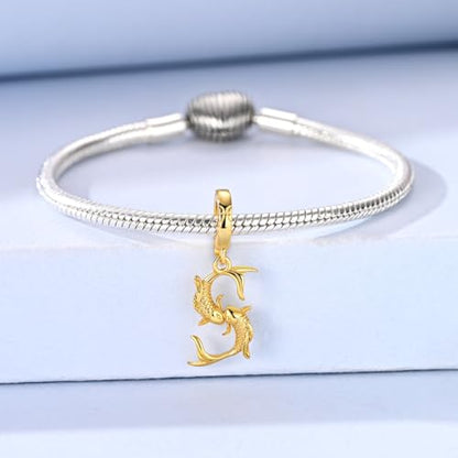 LAZA 925 Silver Charms for Bracelets and Necklaces Gold charms for Women | Summer Travel Party Lucky Zodiac Charms Clearance Pendant Beads Christmas Birthday Graduation Gift Jewelry for Women - color: Pisces