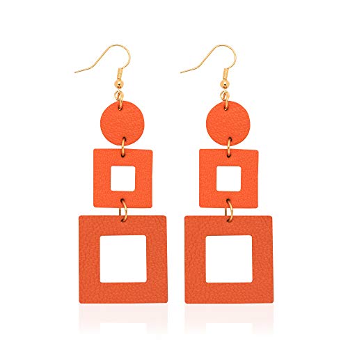 KINIVA Leather Dangle Earrings for Women Trendy, Lightweight Leaf Circle Lightning Earrings Drop, Jewelry Gifts for Women - color: 38 Orange