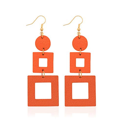 KINIVA Leather Dangle Earrings for Women Trendy, Lightweight Leaf Circle Lightning Earrings Drop, Jewelry Gifts for Women - color: 38 Orange