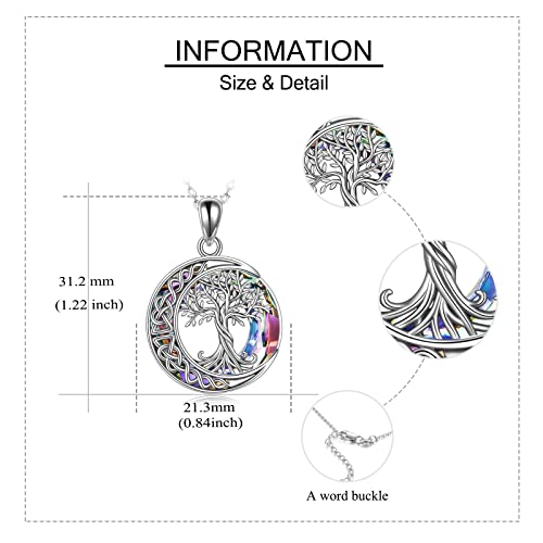 Tree of Life Necklaces S925 Sterling Silver Crystal Tree of Life Pendant Necklace Celtic Knot Moon Tree of Life Jewelry for Women Gifts - color: Purple