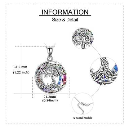 Tree of Life Necklaces S925 Sterling Silver Crystal Tree of Life Pendant Necklace Celtic Knot Moon Tree of Life Jewelry for Women Gifts - color: Purple