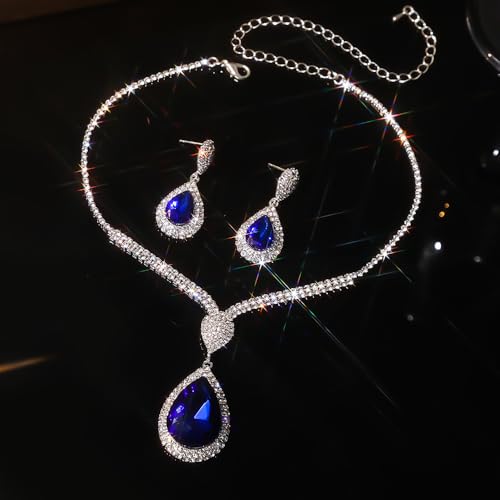 Fashion Red Black Colorful Bridal Teardrop Layered Crystal Necklace Earrings Set Sparkly Rhinestone Crystal Elegant Bridal Teardrop Shape Choker Earrings For Prom Costume Set Christmas Halloween Full Rhinestone Choker Necklace Earrings for Women - color: