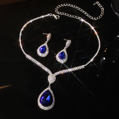 Fashion Red Black Colorful Bridal Teardrop Layered Crystal Necklace Earrings Set Sparkly Rhinestone Crystal Elegant Bridal Teardrop Shape Choker Earrings For Prom Costume Set Christmas Halloween Full Rhinestone Choker Necklace Earrings for Women - color: