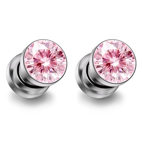 Astm F136 Titanium CZ Ear Gauges Screw Fit Flesh Tunnels Plugs Gauges Earring Expander Stretcher Ear Tunnels For Ears 10G 8G 6G 4G 2G 0G 00G Plug Earrings Body Piercing Jewelry For Women Men - color: 10G Gauges,Pink CZ