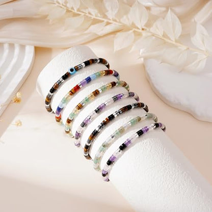 Healing Crystal Bracelet Jewelry Gifts for Women | Triple Protection/Stress Relief/New Beginnings/Good Luck/Empath Protection, Christmas, Birthday - color: 7 CHAKRAS-Silver