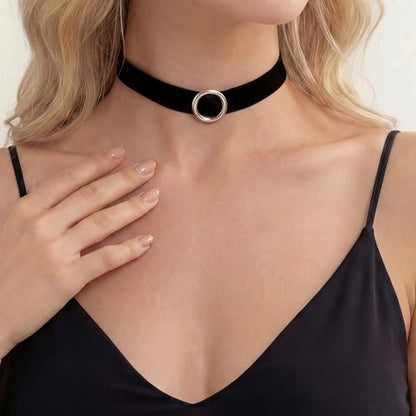 Qceasiy Gothic Black Necklace for Women, Adjustable Victorian Velvet Lace Collar, Halloween Party Cosplay Jewelry Gift - style: Circle