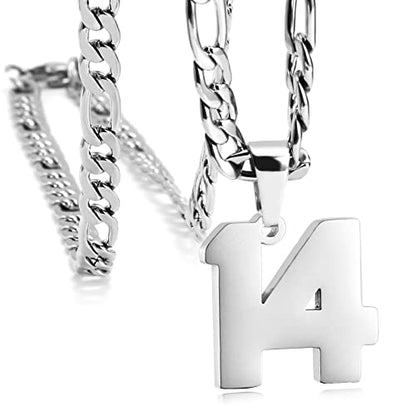 Personalized Number Necklaces for Mens,Stainless Steel Number Pendant Chain | Athletes Jersey Number Necklace;Baseball Basketball Football Sport Teams;Birthday Graduate Gift;Womens Mens Player - color: Silver, style: 14 Silver
