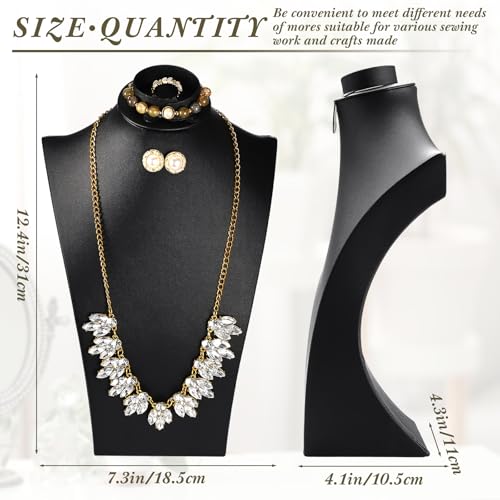 Wenqik 2 Pcs PU Leather Jewelry Display Bust, 12.4 Inch Multi-Functional Necklace Mannequin Holder Stand Display Necklaces Bracelets Earrings Rings for Vendors Jewelry Selling Trade Show - color: Black