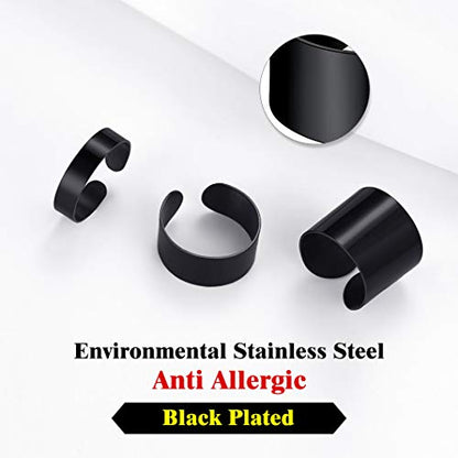 Stainless Steel Open Band Ring for Men Women 18K Gold/Black Plated Brush/Smooth Surface Rings Set Minimalist Jewelry(with Gift Box) - color: 07-Black 17mm Smooth Surface