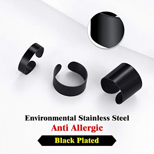 Stainless Steel Open Band Ring for Men Women 18K Gold/Black Plated Brush/Smooth Surface Rings Set Minimalist Jewelry(with Gift Box) - color: 05-Black 5mm Smooth Surface
