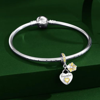 925 Sterling Silver Birthstone Charms Fit for Bracelet and Necklace Happy Birthday Charm Mother's Day Jewelry Gift for Women - color: 11-November