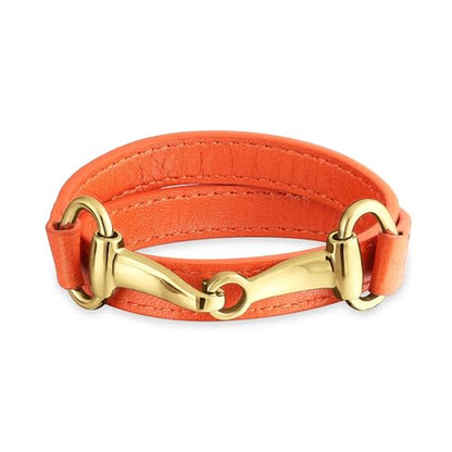 Genuine Leather Black Orange Red Equestrian Snaffle Horse Bit Wrap Bracelet - color: Orange