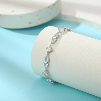 FANZE Gold Plated Cubic Zirconia Tennis Bracelets for Women Dainty Trendy Adjustable Bracelet Jewelry Gift for Ladies Wedding Mother Birthday Anniversary - style: Irrrigular silver bracelet
