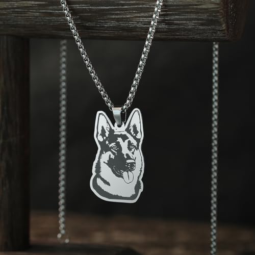 Husky Pendant Necklace Stainless Steel Husky Dog Puppy Necklace Gold Sliver Cute Dog Necklaces for Women Men Pet Animals Lover - color: Shepherd Sliver
