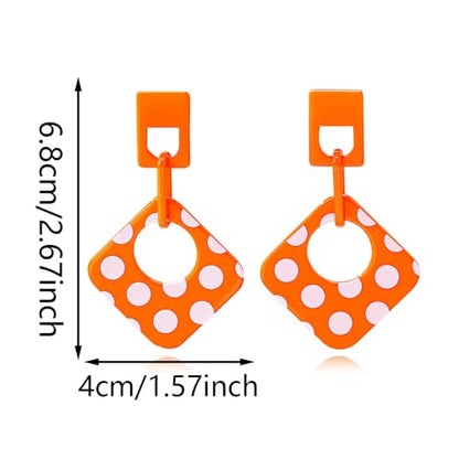 Handmade Lightweight Retro Polka Dot Square Hollow Round Dangle Drop Earrings Unique Chic Resin Geometric Stud Earrings For Women - style: Orange Chain