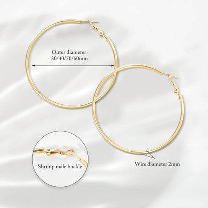 4 Pairs Silver Gold Hoop Earrings for Women | 14K Gold Plated Hoop Earrings Set Hypoallergenic Earring Lightweight Dangle Earrings Set - color: 1 Pair Gold-30mm