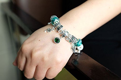 Falari Birthstone Bracelet Multi-Color Charm Beads Silvertone Birthday Gifts for Women - color: 05-May