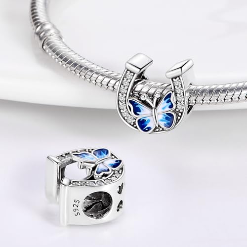 925 Sterling Silver Charms for Bracelets and Necklaces Beads Charms Jewelry Gift for Women - color: Horseshoe Butterfly Pendant