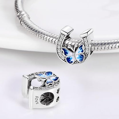 925 Sterling Silver Charms for Bracelets and Necklaces Beads Charms Jewelry Gift for Women - color: Horseshoe Butterfly Pendant