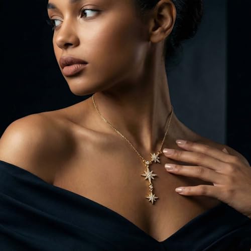Lariat Gold Necklace for Women, Dainty Long Necklace Gold/Silver Plated Y-Shaped Pendant Necklace, Trendy Drop Necklaces Simple Gold Jewelry Gifts For Women - style: Star-Gold