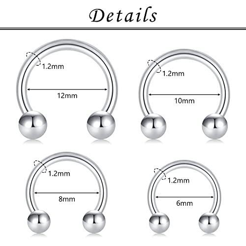 16G Septum Nose Rings Stainless Steel Hinged Seamless Nose Hoop Ring Horseshoe Piercing Jewelry Captive Bead Ring Helix Daith Tragus Cartilage Earrings for Women Men - style: style1-silver