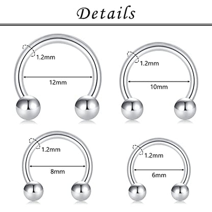 16G Septum Nose Rings Stainless Steel Hinged Seamless Nose Hoop Ring Horseshoe Piercing Jewelry Captive Bead Ring Helix Daith Tragus Cartilage Earrings for Women Men - style: style1-silver