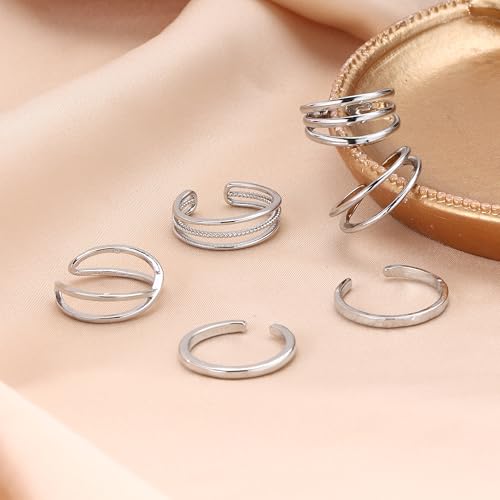 SONNYX 14K Gold Silver Toe Ring for Women | Non Tarnish Adjustable Simple Open Band Toe Rings Summer Beach Foot Jewelry for Women - color: Silver 2