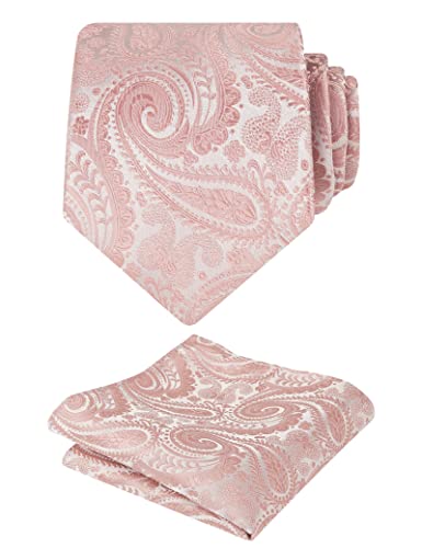 Alizeal Mens Gradient Paisley Necktie and Pocket Square Set | Elegant Design Perfect for Weddings Banquets Business Formal Events - color: 143-blush Pink