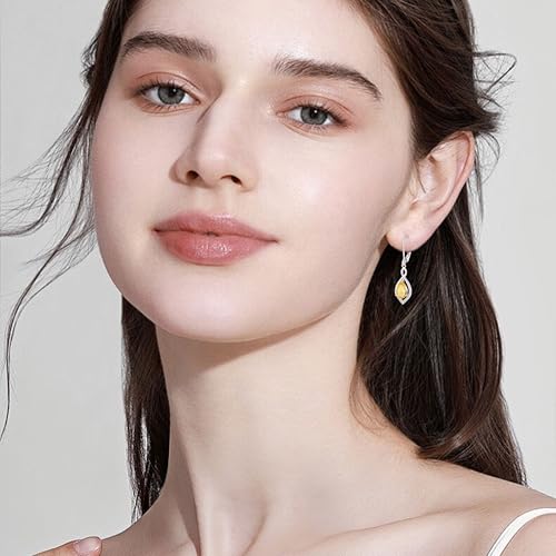 Infinity Teardrop Earrings 925 Sterling Silver Dangle Drop Leverback Earrings Birthstone Jewelry for Women - color: Yellow