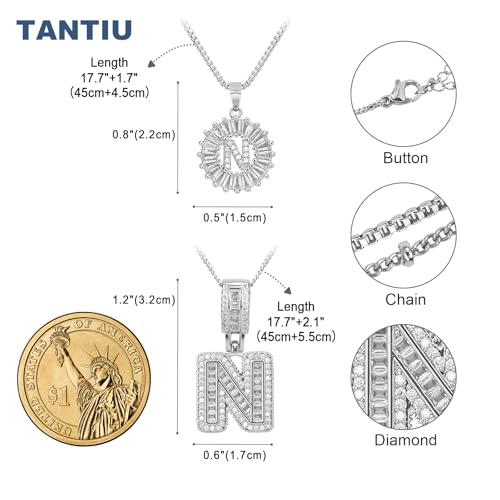 14K Gold Plated Alphabet Necklace Cubic Zirconia Letter Pendant, Personalized Name Jewelry Gift for Women, Customizable A-Z, Birthday/Mothers Day Gifts for Womens - color: White Gold, style: Style-N