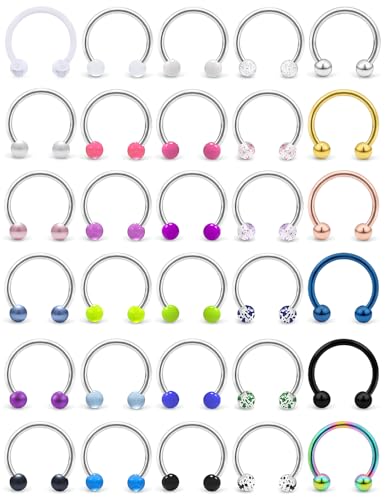 20G 18G 16G 14g Septum Rings Surgical Steel Horseshoe Nose Septum Rings Cartilage Helix Tragus Rook Daith Earring Hoop Lip Piercing Jewelry Retainer for Women Men - style: 14g-inner dia:10mm-4mm balls