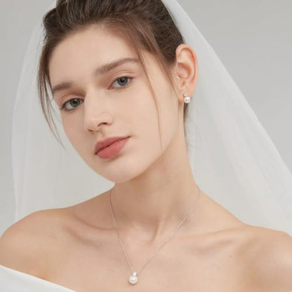 WFYOU Pearl Earrings for Women 925 Sterling Silver Stud Earring | 14K Gold Plated Hypoallergenic Stud Earrings, White Diamond Dainty Bridal Earring, Trendy Jewelry, Wedding Party Gifts - color: Silver B, size: 10mm
