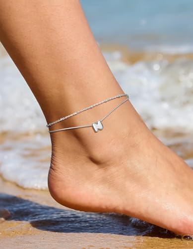 ChainsHouse Initial Ankle Bracelets for Women Waterproof, 14K Gold Plated Layered Initial Anklets Non Tarnish, Adjustable Stainless Steel Women's Ankle Summer Beach Foot Jewelry - color: Stainless Steel, size: Initial N