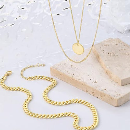 Gold Neklace Stack Dainty Gold Herringbone Necklace for Women Layered Paperclip Chain Necklaces Rhinestone Drop Simple Jewelry Gifts for Women - color: B2：coin pendant