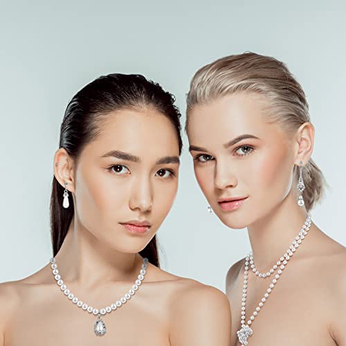 Bonuci 12 Pcs Women Pearl Jewelry Set Pearl Necklace Bracelet Earrings with Rhinestone for Wedding Birthday Bridal Tea Party - style: Elegant Style