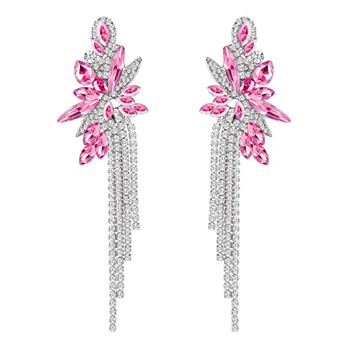 Marquise Crystal Bridal Chandelier Dangle Drop Earrings Ladies Gifts in Silver/Gold Tone - color: rose