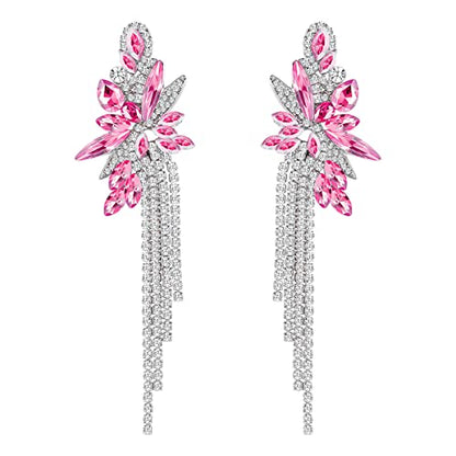 Marquise Crystal Bridal Chandelier Dangle Drop Earrings Ladies Gifts in Silver/Gold Tone - color: rose