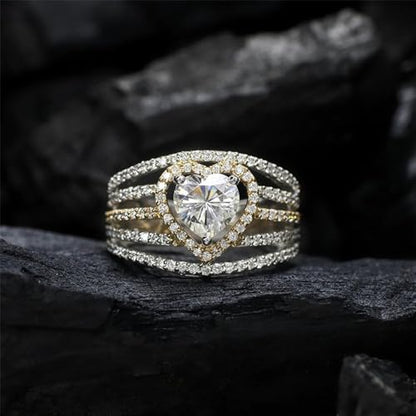 925 Sterling Silver Shiny Full Diamond Gemstone Ring 18K Gold Heart Cut Cubic Zirconia Promise Rings CZ Diamond Multi Row Rings Eternity Engagement Wedding Party Band Ring for Women A.37 (US Code 8) - size: US Code 8