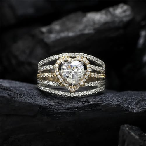 925 Sterling Silver Shiny Full Diamond Gemstone Ring 18K Gold Heart Cut Cubic Zirconia Promise Rings CZ Diamond Multi Row Rings Eternity Engagement Wedding Party Band Ring for Women A.37 (US Code 7) - size: US Code 7